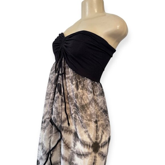 Raviya Swim Ruched Strapless Cover Up Open Flyaway Dress Sheer Tie-Dyed‎ Black - Picture 10 of 14